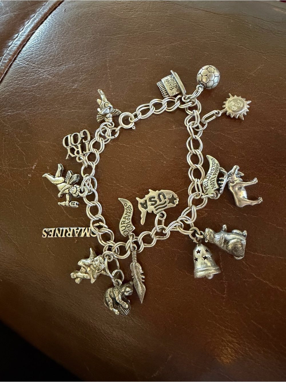 Sterling Silver Charm Bracelet with Multiple Animal & Travel Charms